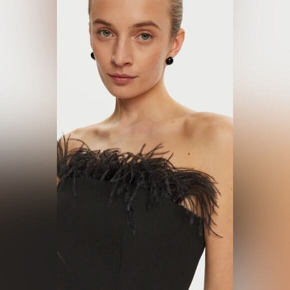 Marcella Lira $490 Black Strapless Dress with removable ostrich feathers Size 2 - Picture 5 of 9